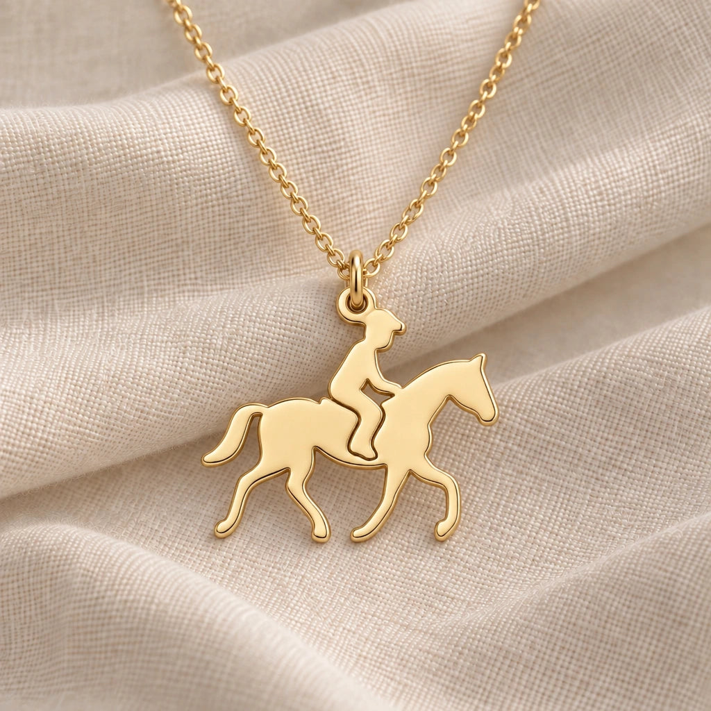 Horse Rider pendant necklace in an 18k gold plated finish