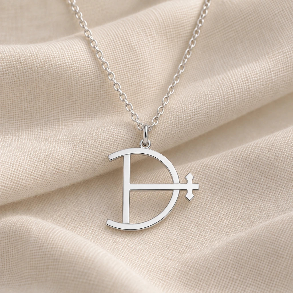 925 sterling silver magnesium alchemy symbol pendant necklace on cream fabric