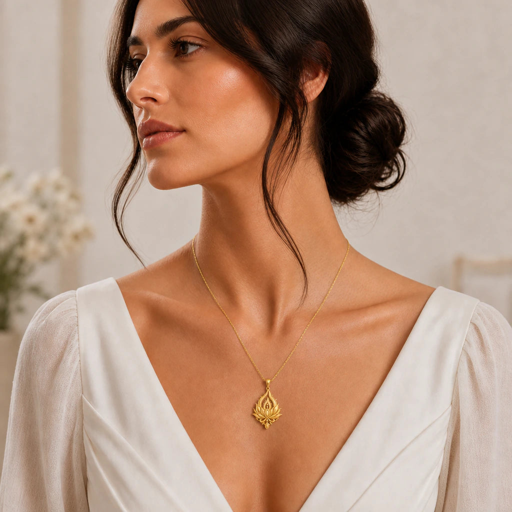 Lotus flame pendant necklace in 925 sterling silver
