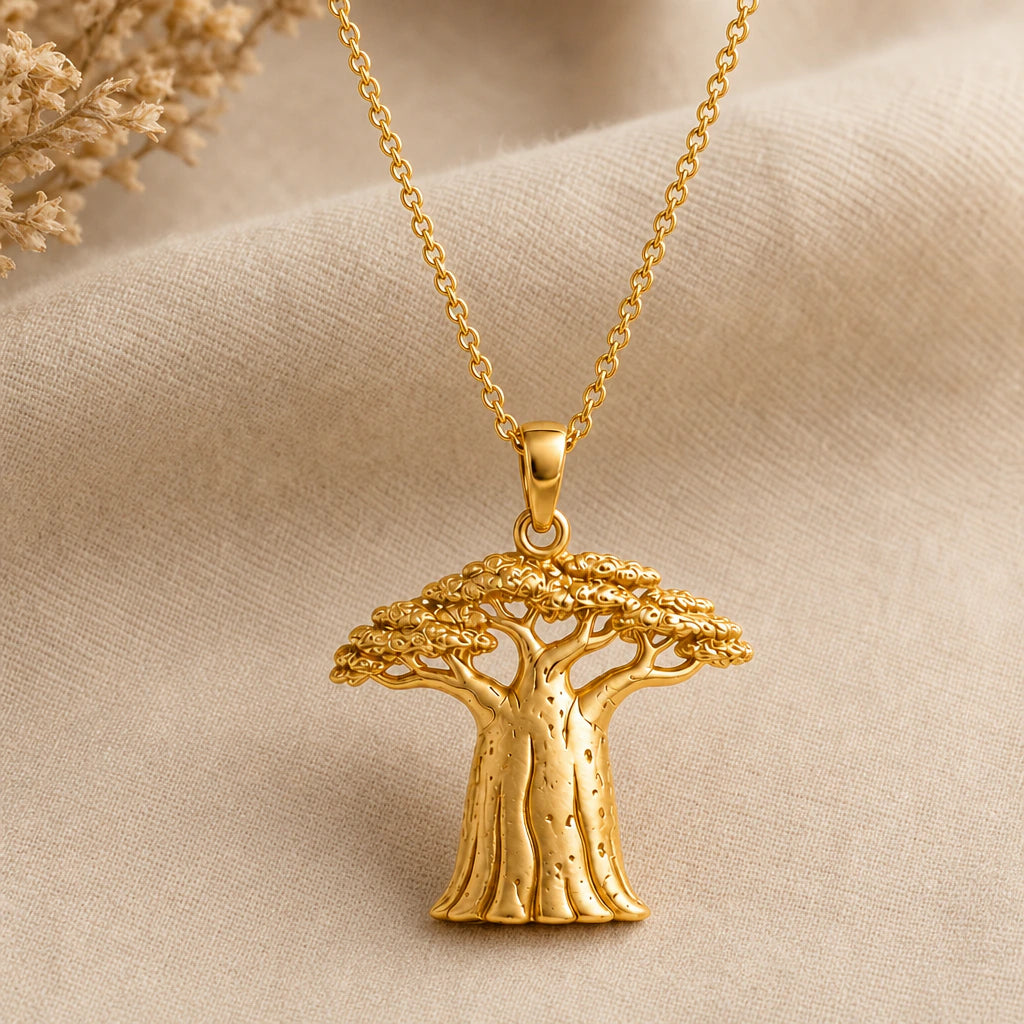 Baobab tree pendant necklace in 18k gold plated sterling silver