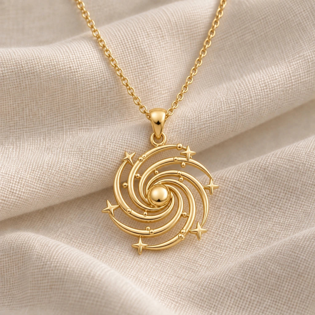 Spiral Galaxy pendant necklace in an 18k gold plated finish