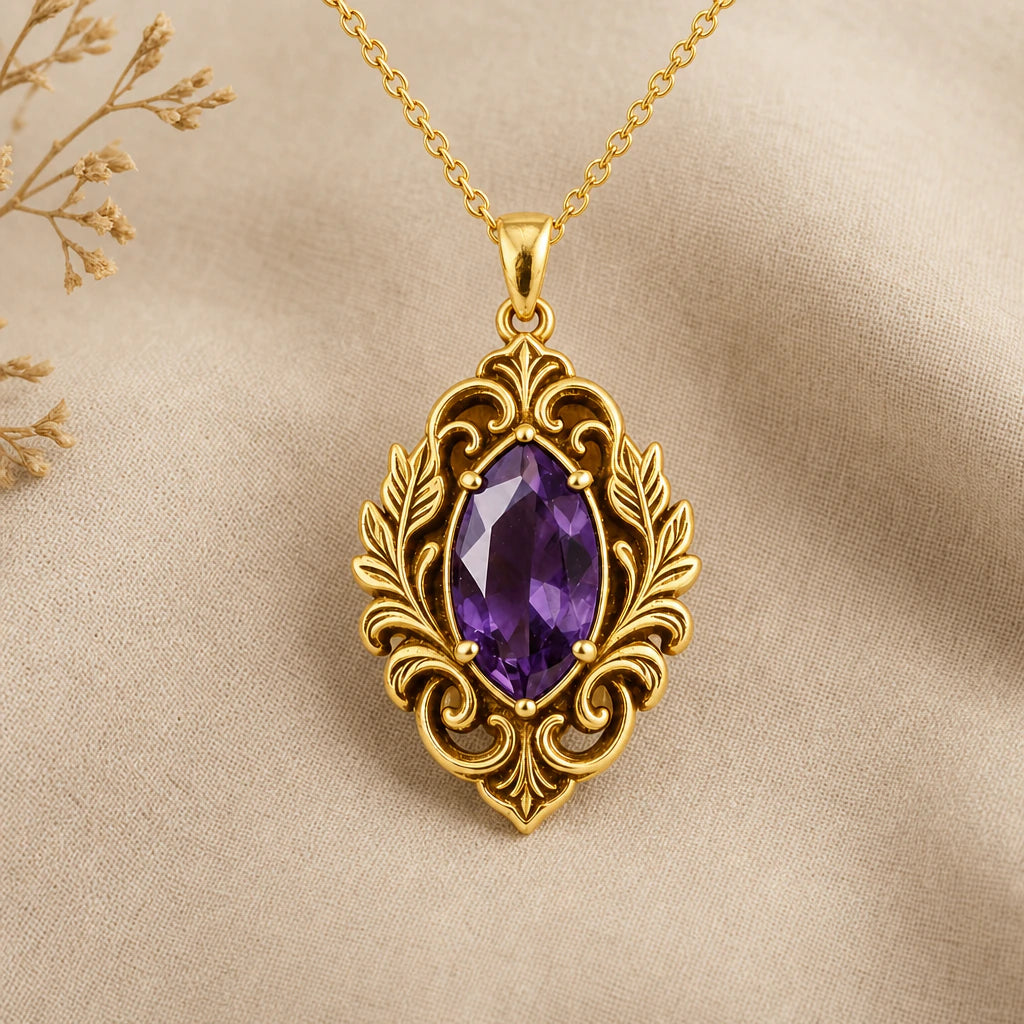 Vintage Fleur Birthstone Statement Pendant Necklace in 18k gold plated sterling silver