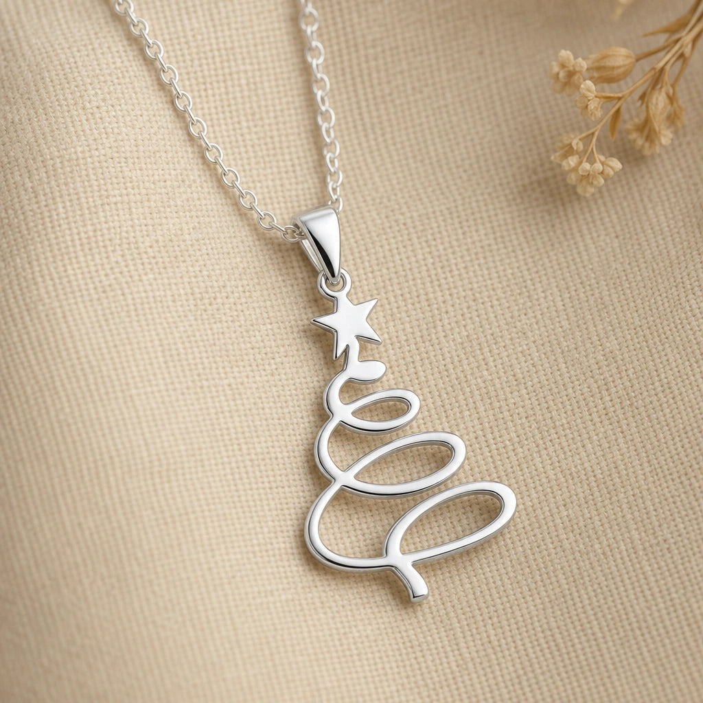 Spiral Christmas Tree Pendant Necklace in sterling silver