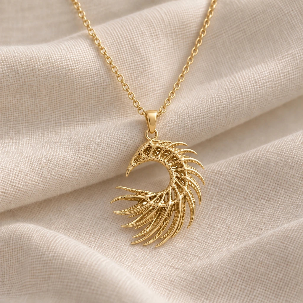 Eclipse Serpent Skeleton pendant necklace in an 18k gold plated finish