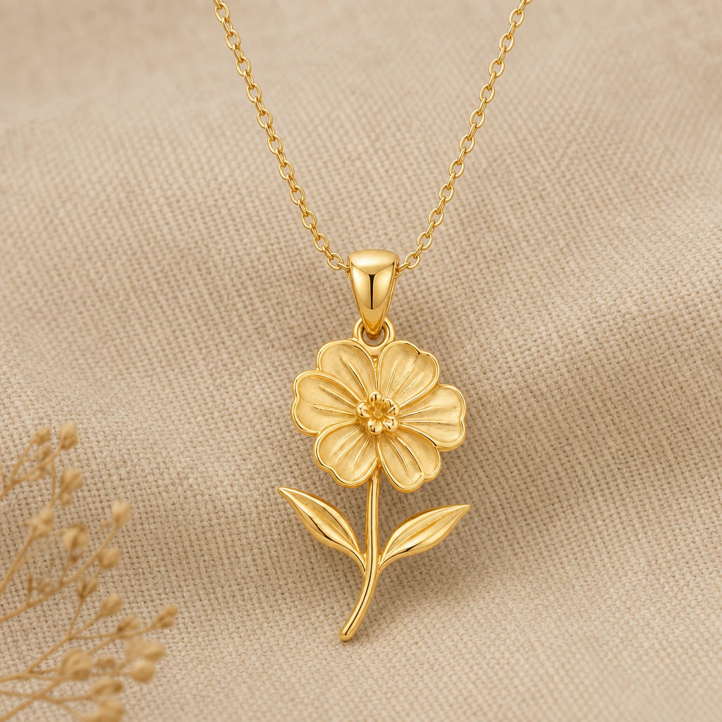 Geranium flower pendant necklace in 18k gold plated sterling silver