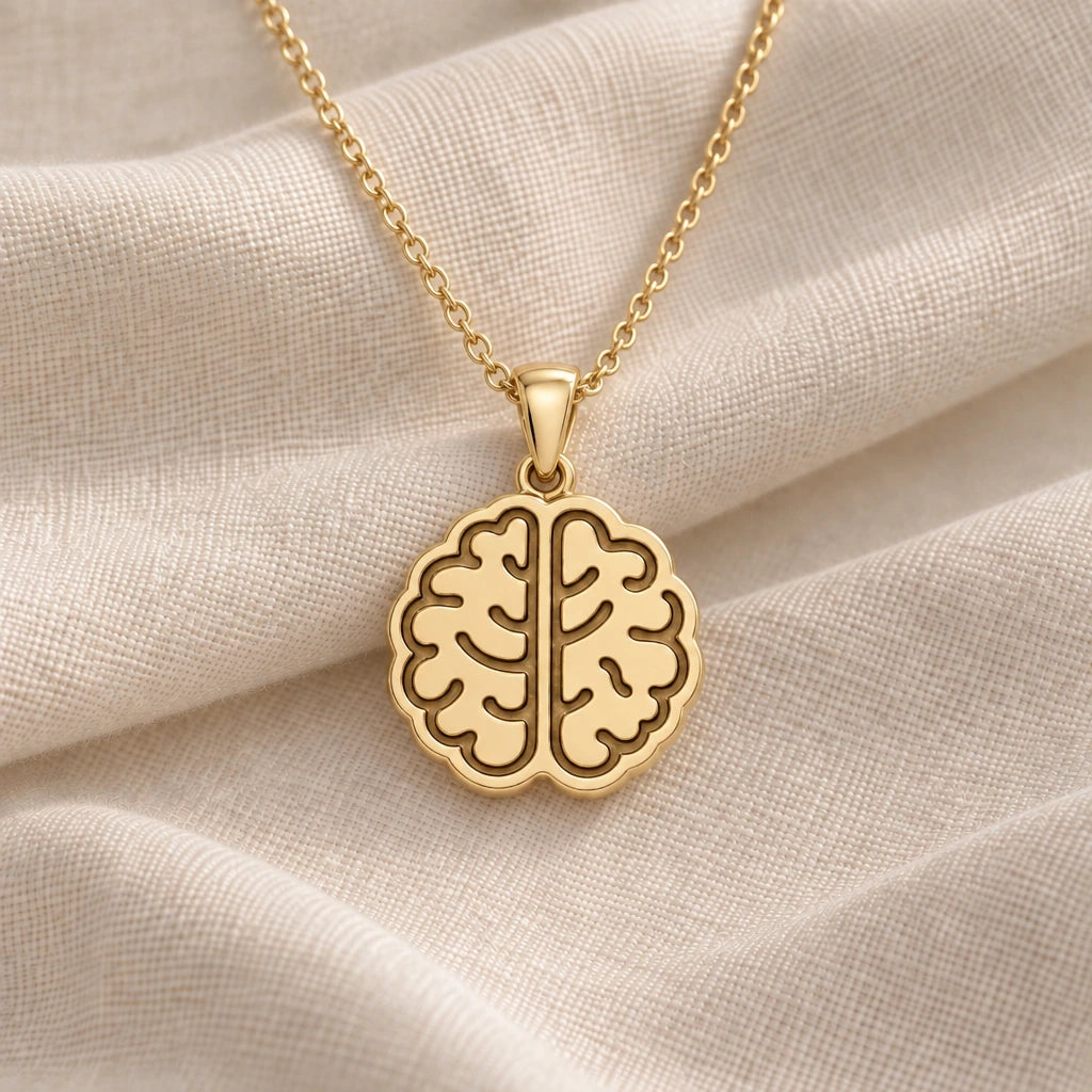Brain pendant necklace in an 18k gold plated finish