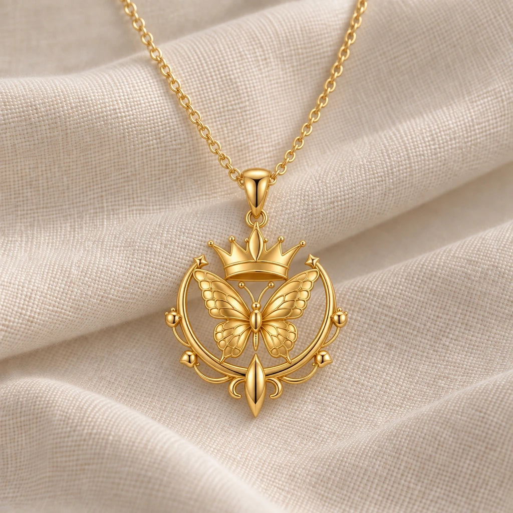 Butterfly Crown pendant necklace in an 18k gold plated finish