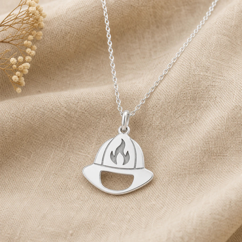 Firefighter Helmet Pendant Necklace in sterling silver