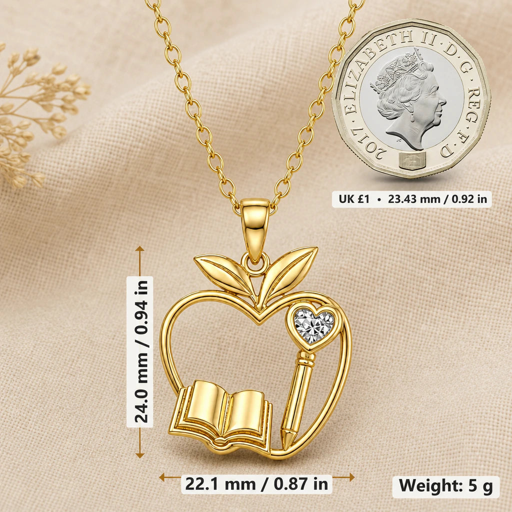 Teacher Apple Birthstone Pendant Necklace size guide, 24 by 22.1 mm