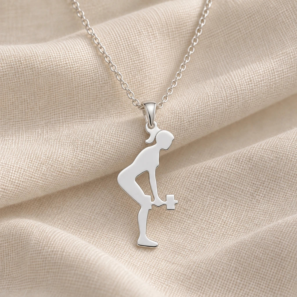 925 sterling silver dumbbell row woman pendant necklace on cream fabric