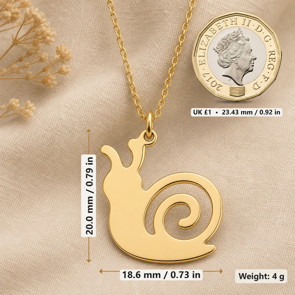 Snail Pendant Necklace size guide, 20 by 18.6 mm
