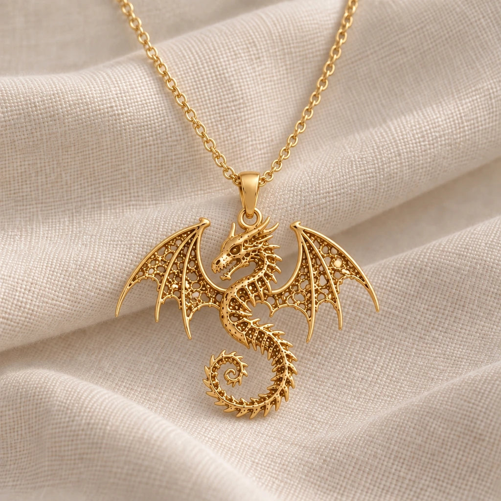 Ancient Dragon Fossil pendant necklace in an 18k gold plated finish