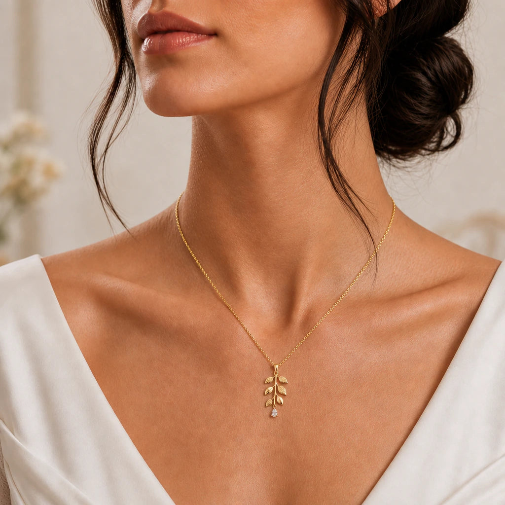 Willow Branch Birthstone Drop Pendant Necklace worn, second view