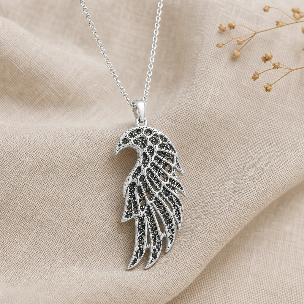 Ancient falcon wing pendant necklace in 925 sterling silver