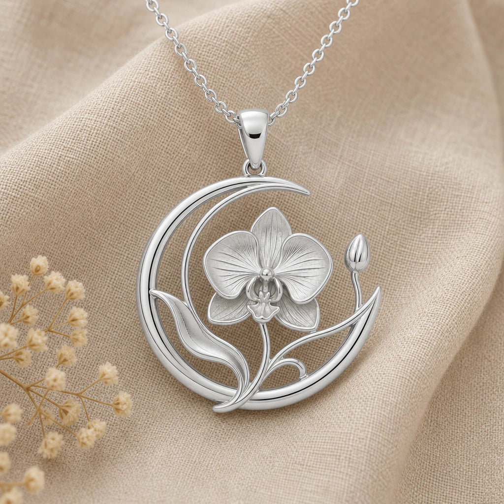 Moon Orchid Veil Pendant Necklace in sterling silver, second view
