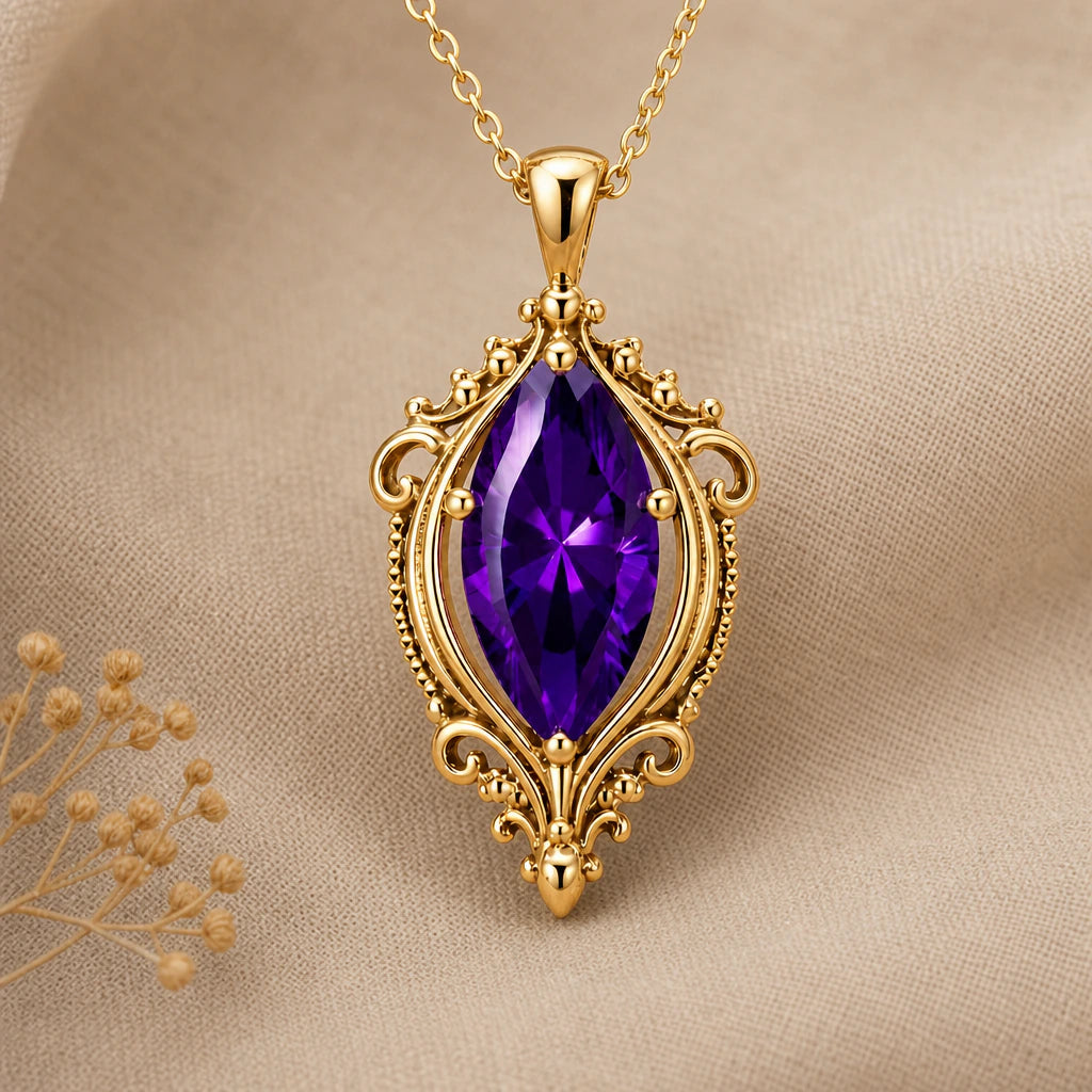 Vintage Filigree Birthstone Charm Pendant Necklace in 18k gold plated sterling silver