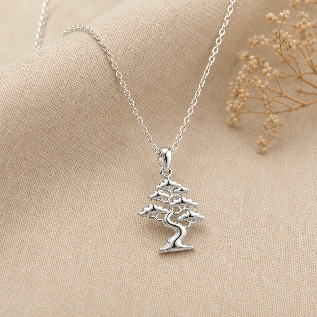 Pine Crest Bonsai Tree Pendant Necklace in sterling silver, second view