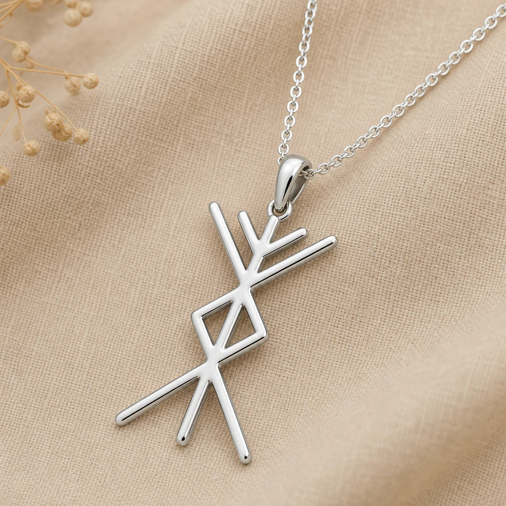 Viking Prosperity Bind Rune Pendant Necklace in sterling silver