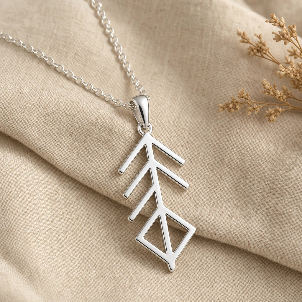 Viking Music Bind Rune Pendant Necklace in sterling silver, second view
