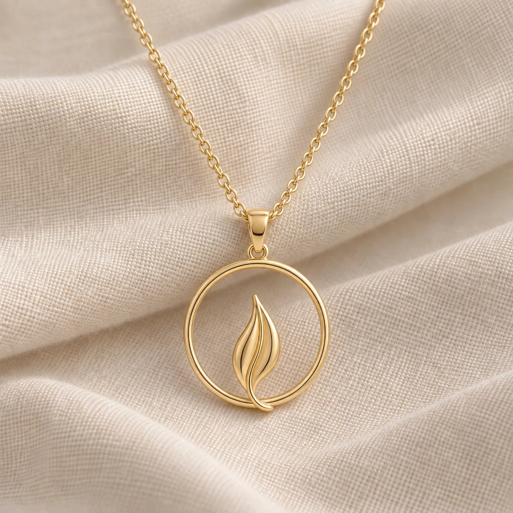Halo Leaf pendant necklace in an 18k gold plated finish