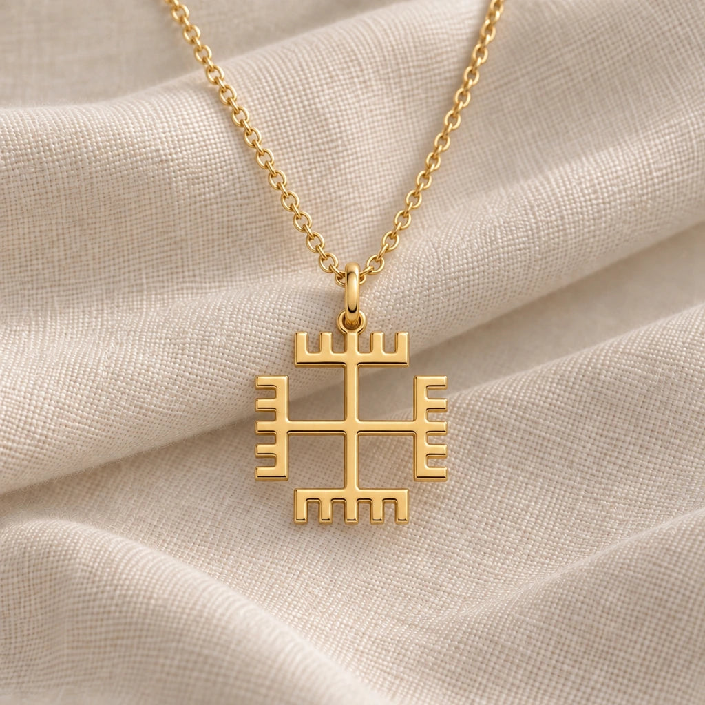 Stepped Sun Cross pendant necklace in an 18k gold plated finish