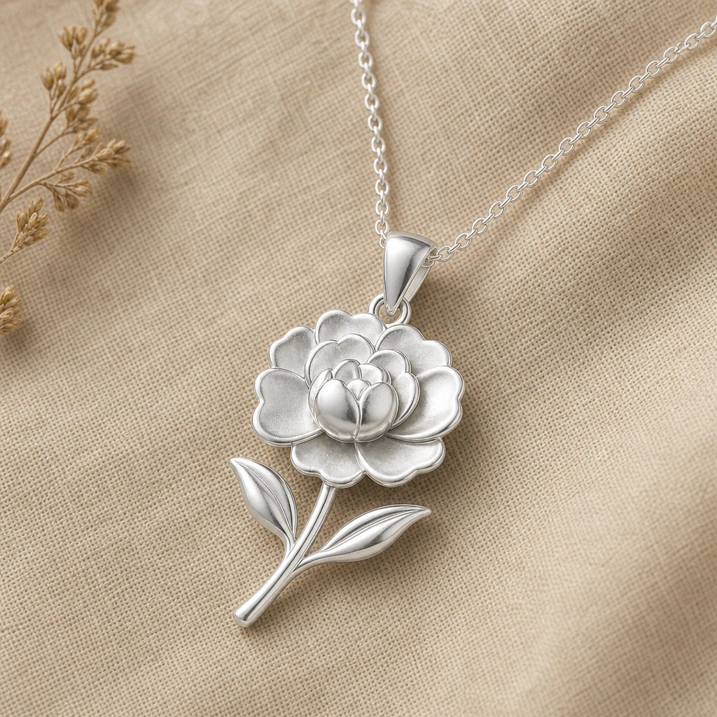 Begonia flower pendant necklace in 925 sterling silver