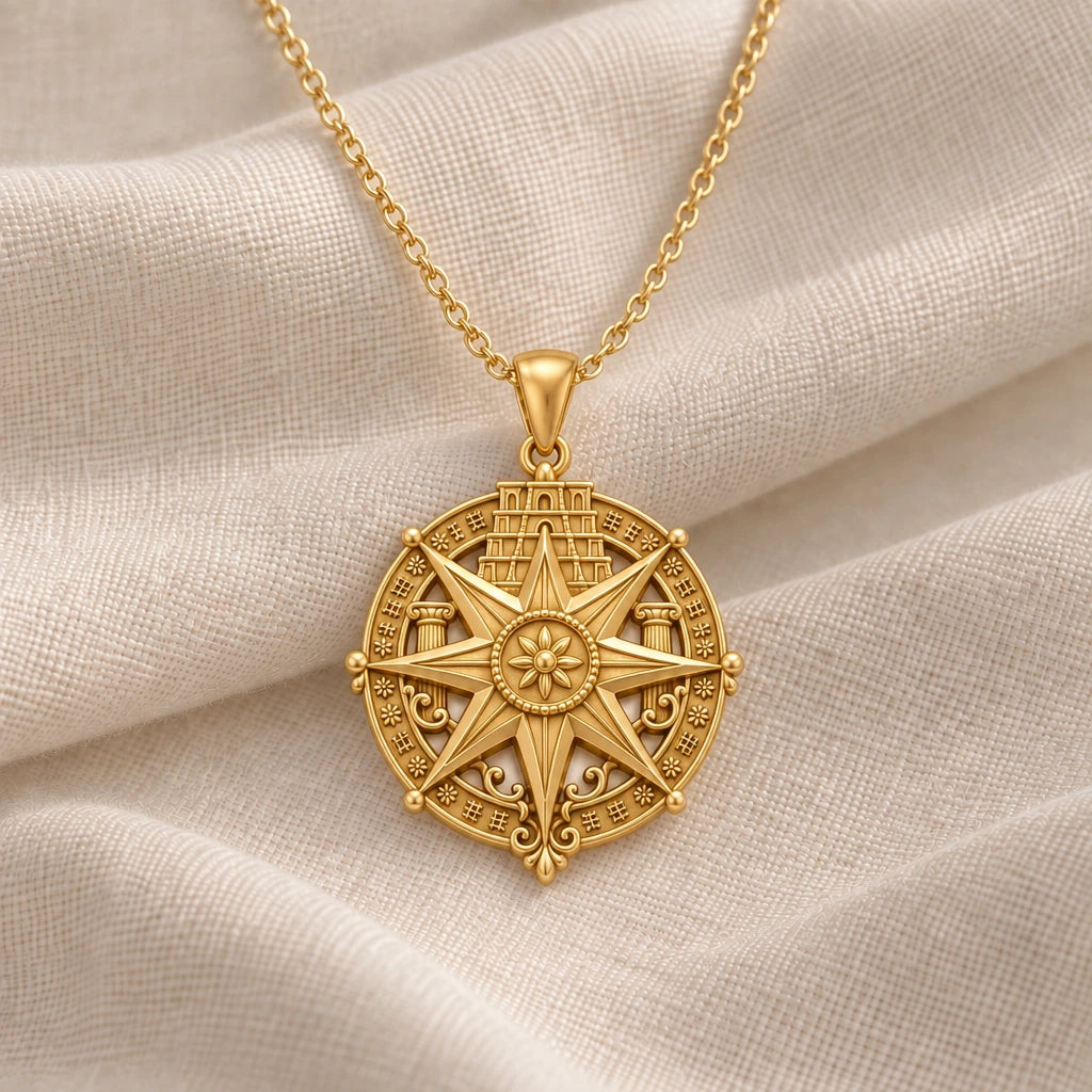 Babylon Star Medallion pendant necklace in an 18k gold plated finish