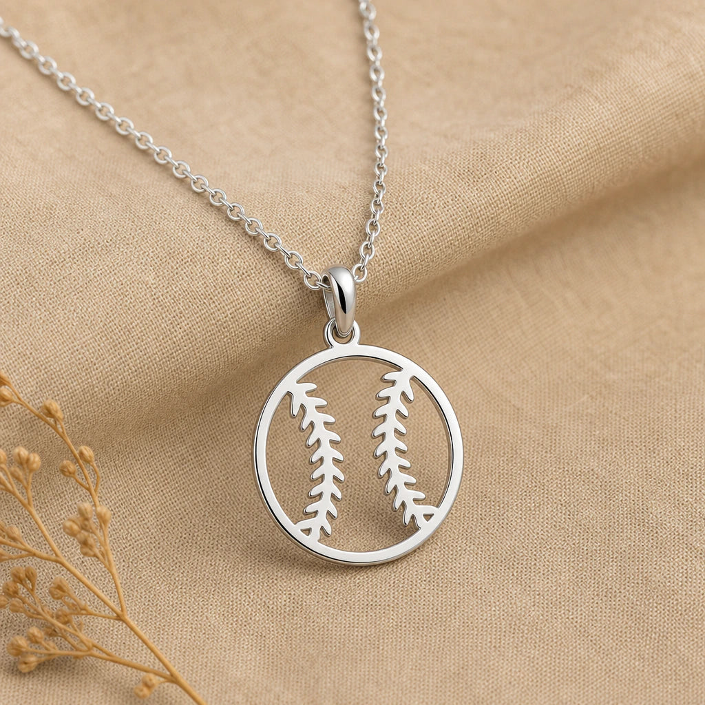 Baseball Pendant Necklace in sterling silver, second view