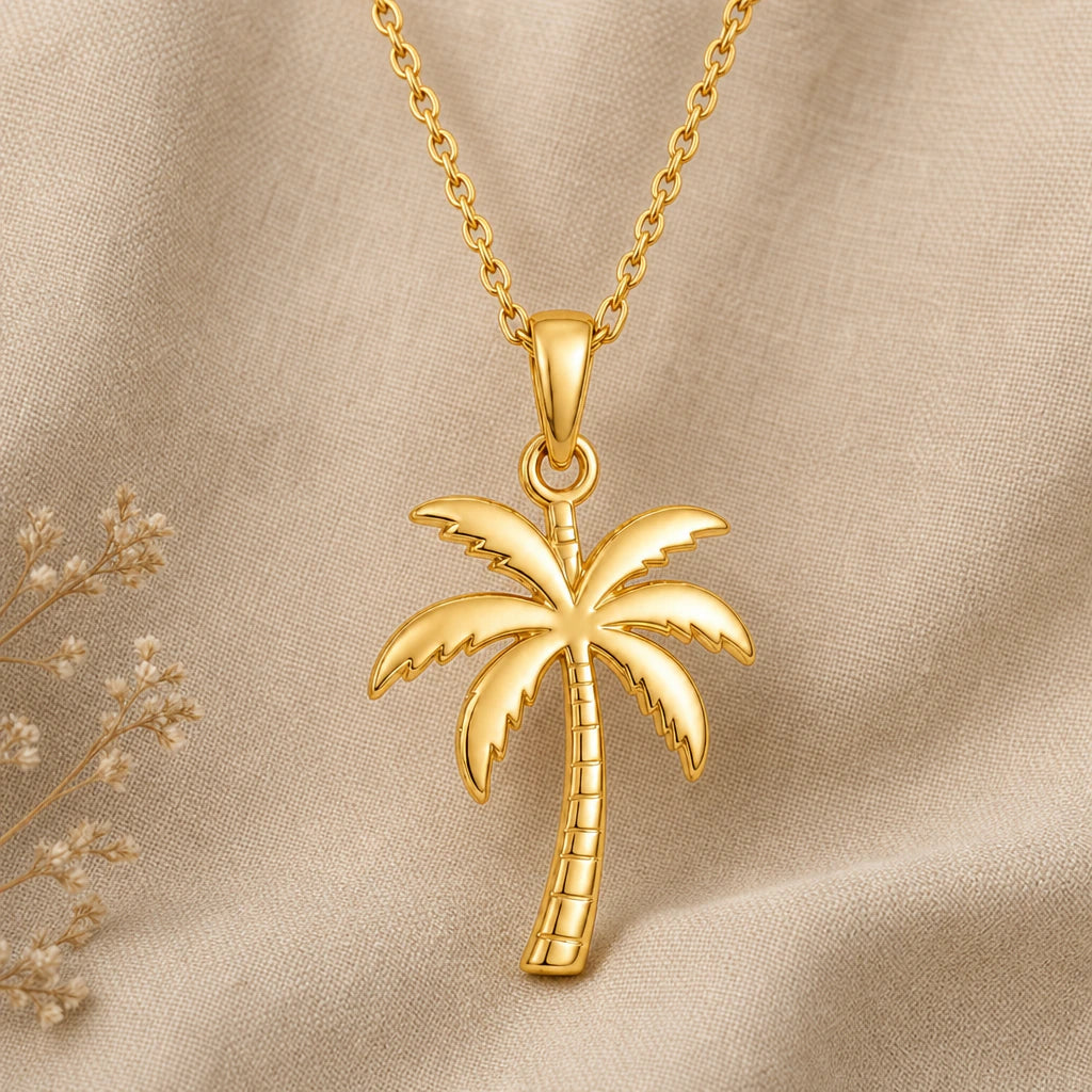 Palm tree pendant necklace in 18k gold plated sterling silver