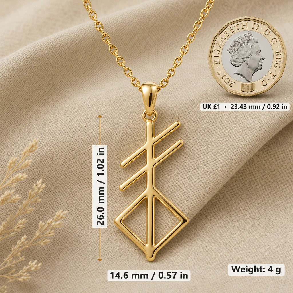 Norse Creation Symbol Pendant Necklace size guide, 26 by 14.6 mm