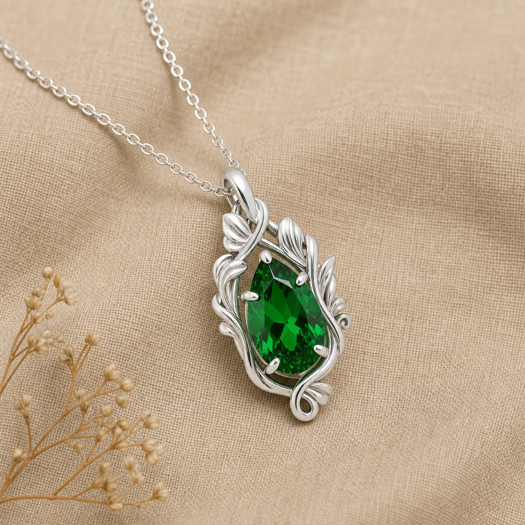 Twisting Vine Teardrop Birthstone Pendant Necklace in sterling silver
