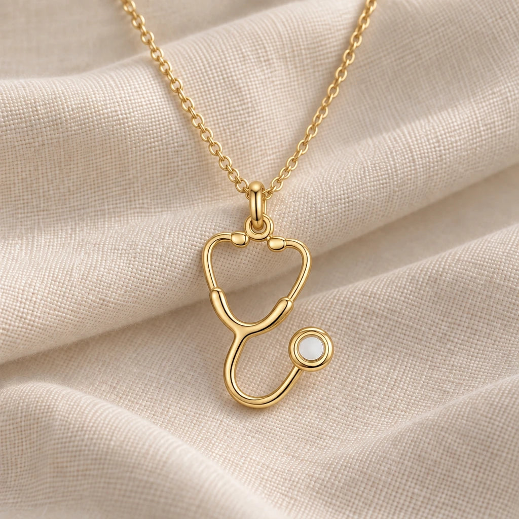 Doctor Stethoscope pendant necklace in an 18k gold plated finish