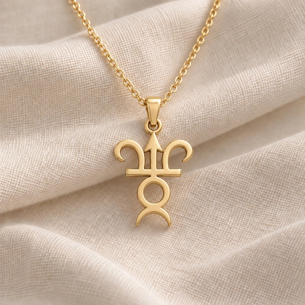 Varuna Asteroid Symbol pendant necklace in an 18k gold plated finish