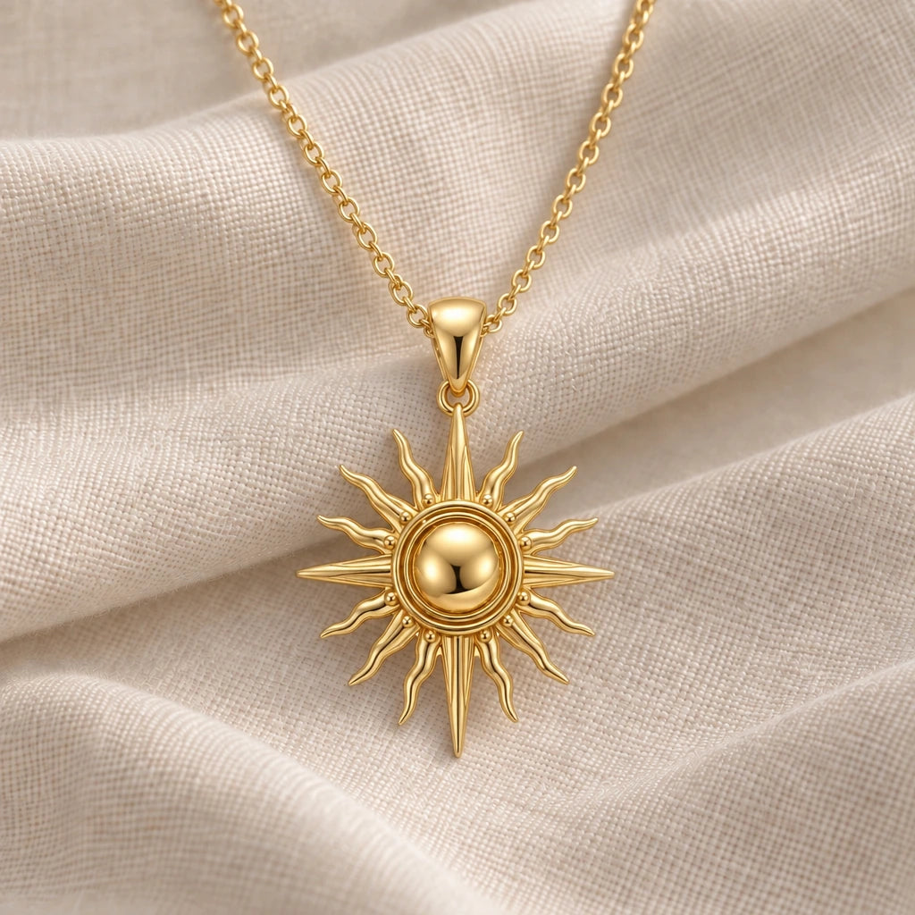 Sun Relic pendant necklace in an 18k gold plated finish