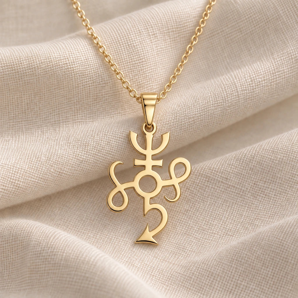 Typhon Asteroid Symbol pendant necklace in an 18k gold plated finish