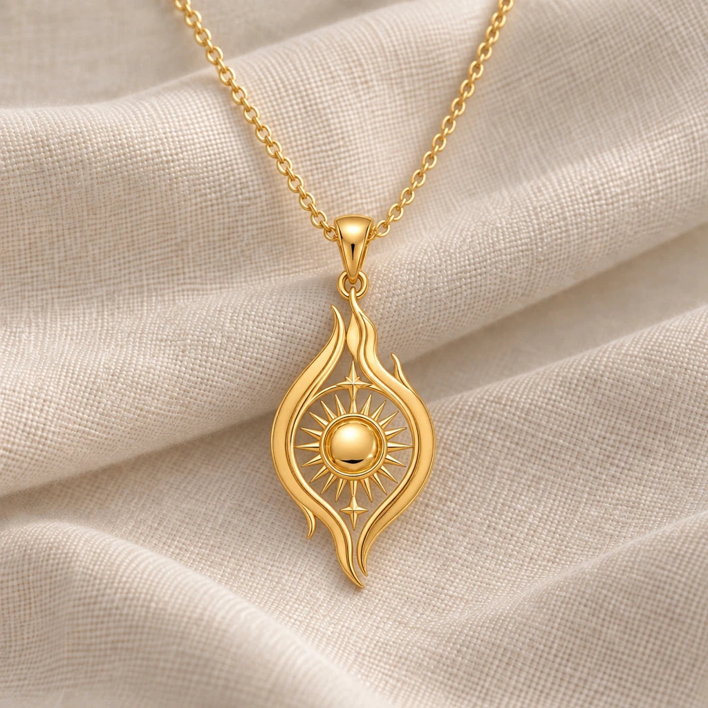 Astral Flame Sun pendant necklace in an 18k gold plated finish