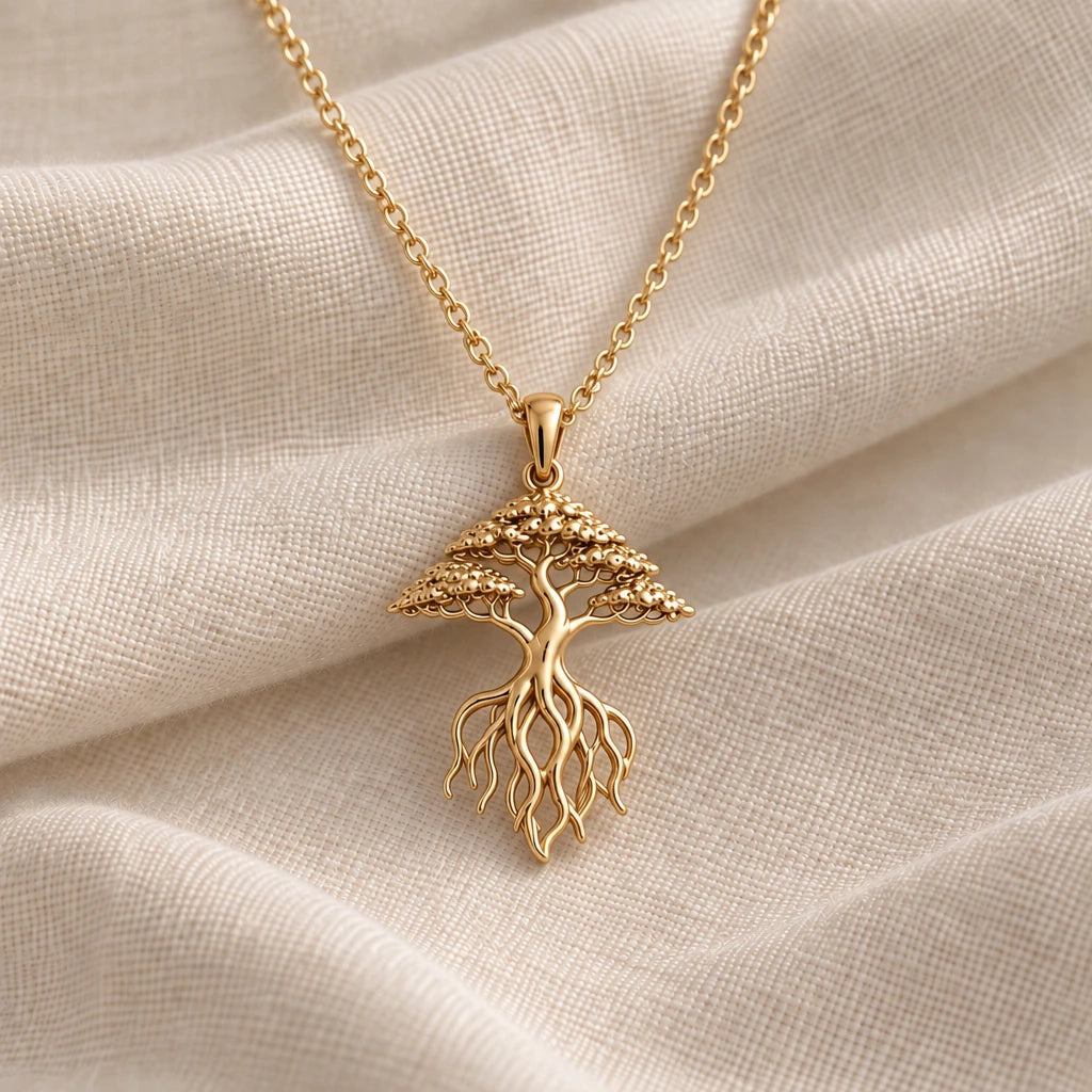 Banyan Root Bonsai pendant necklace in an 18k gold plated finish