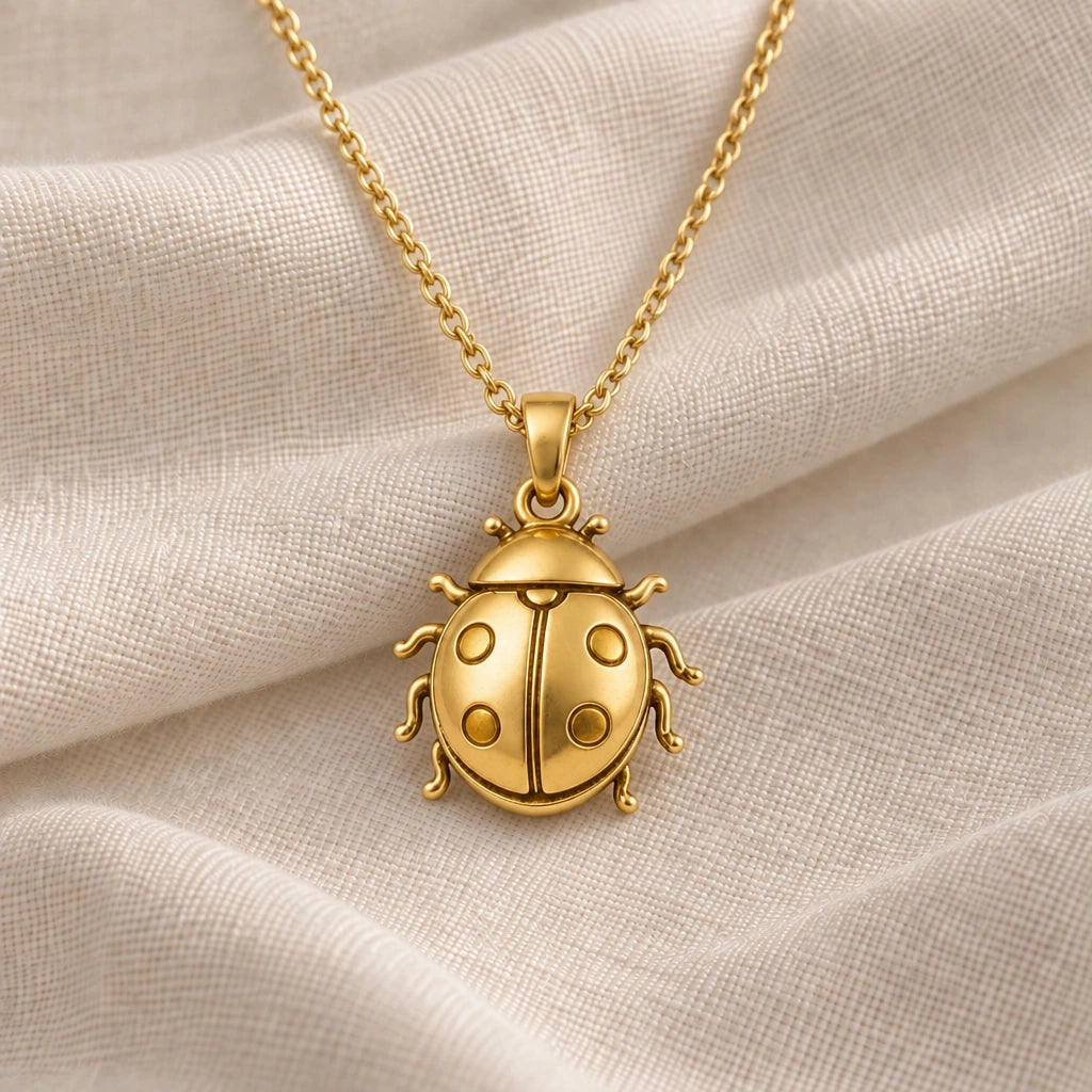 Ladybird pendant necklace in an 18k gold plated finish