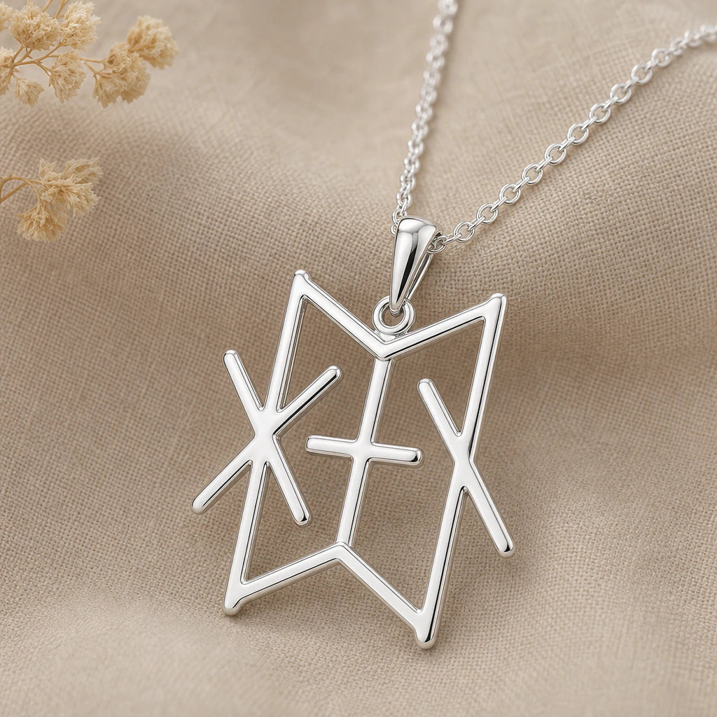 Viking Vital Energy Bind Rune Pendant Necklace in sterling silver