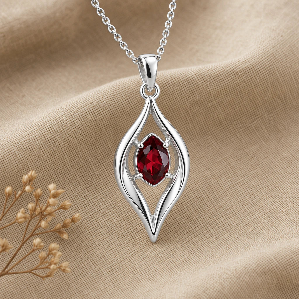 Organic Flame Birthstone Pendant Necklace in sterling silver, second view