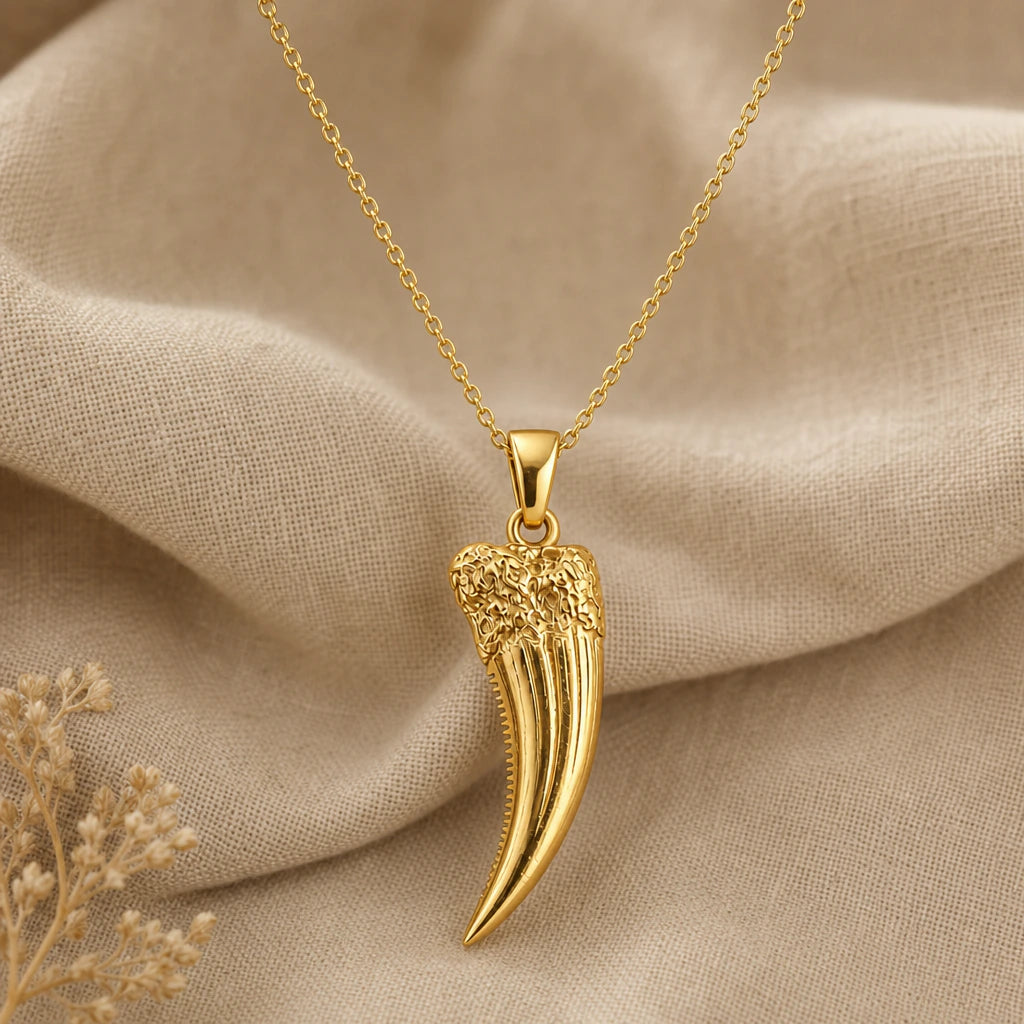 Sabre tooth fang pendant necklace in 18k gold plated sterling silver