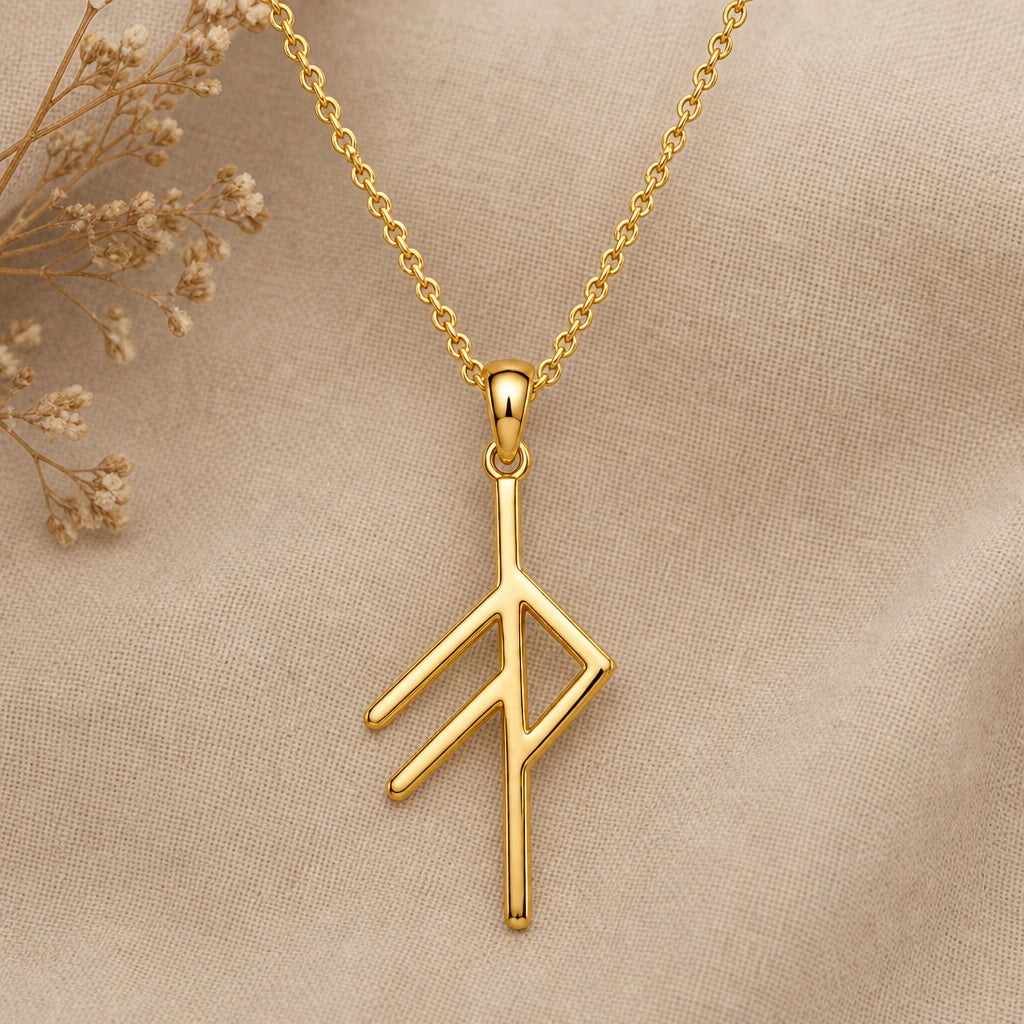 Viking Grace Bind Rune Pendant Necklace in 18k gold plated sterling silver