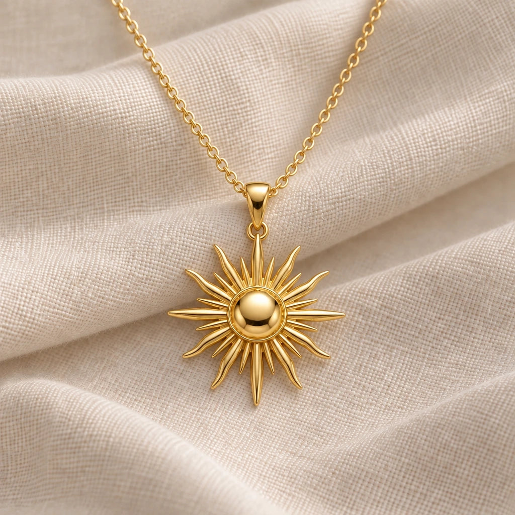 Radiant Sun Ray pendant necklace in an 18k gold plated finish