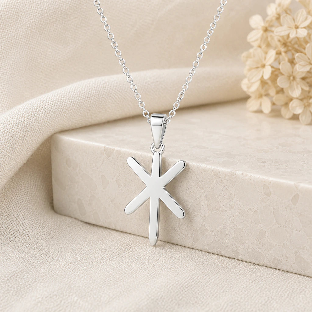 925 sterling silver viking gebo isa bind rune pendant necklace on softly folded cream linen
