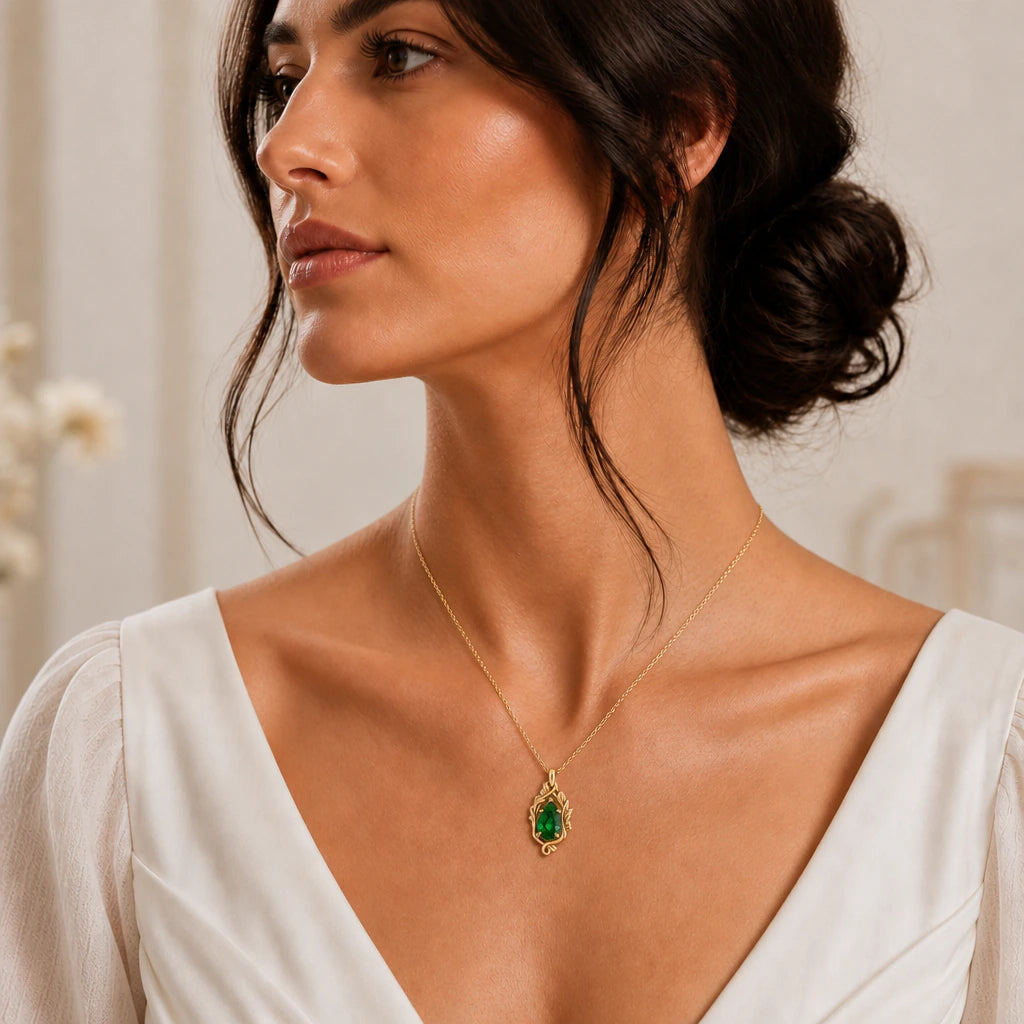 Twisting Vine Teardrop Birthstone Pendant Necklace in sterling silver