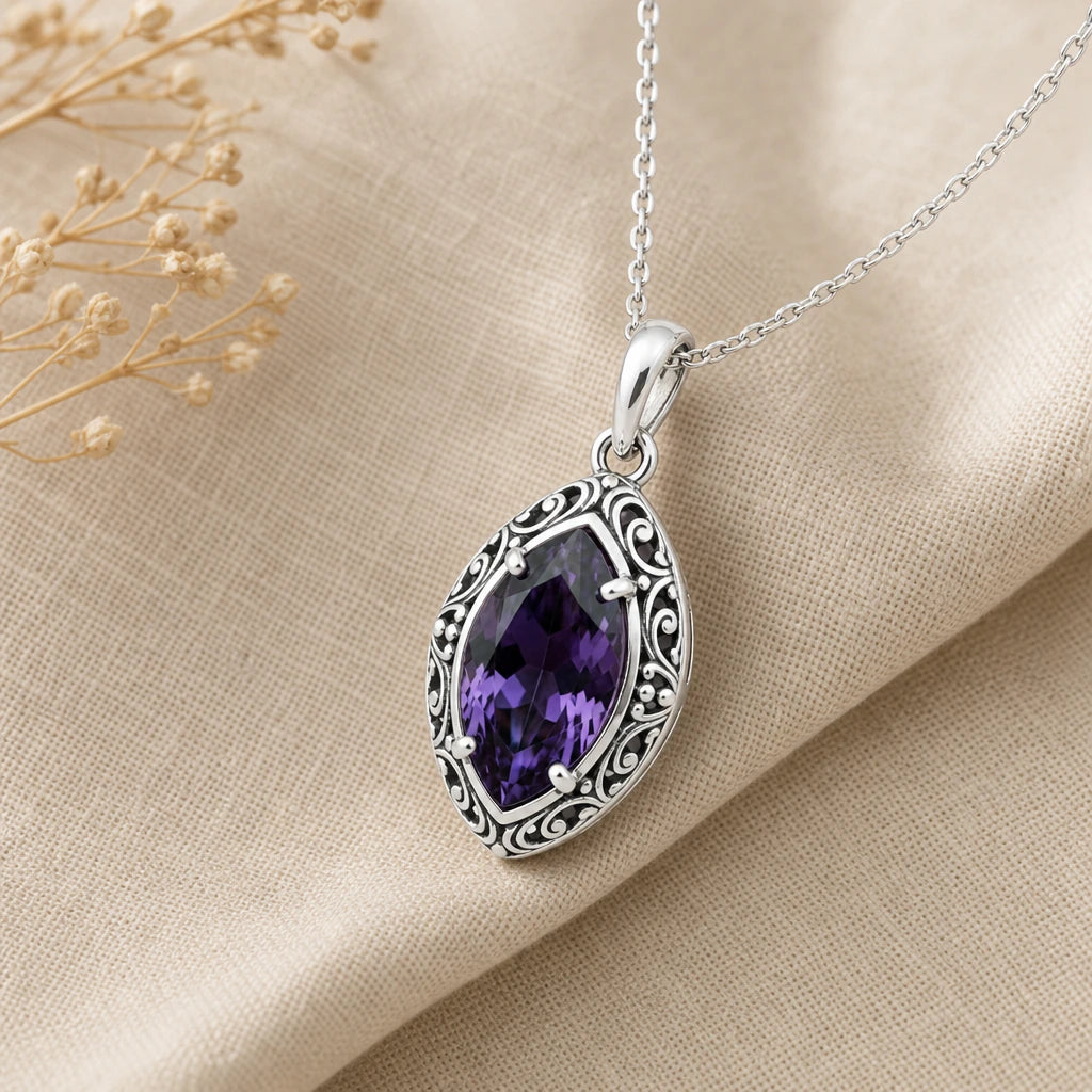 Queen's Eye Birthstone Pendant Necklace in sterling silver, second view