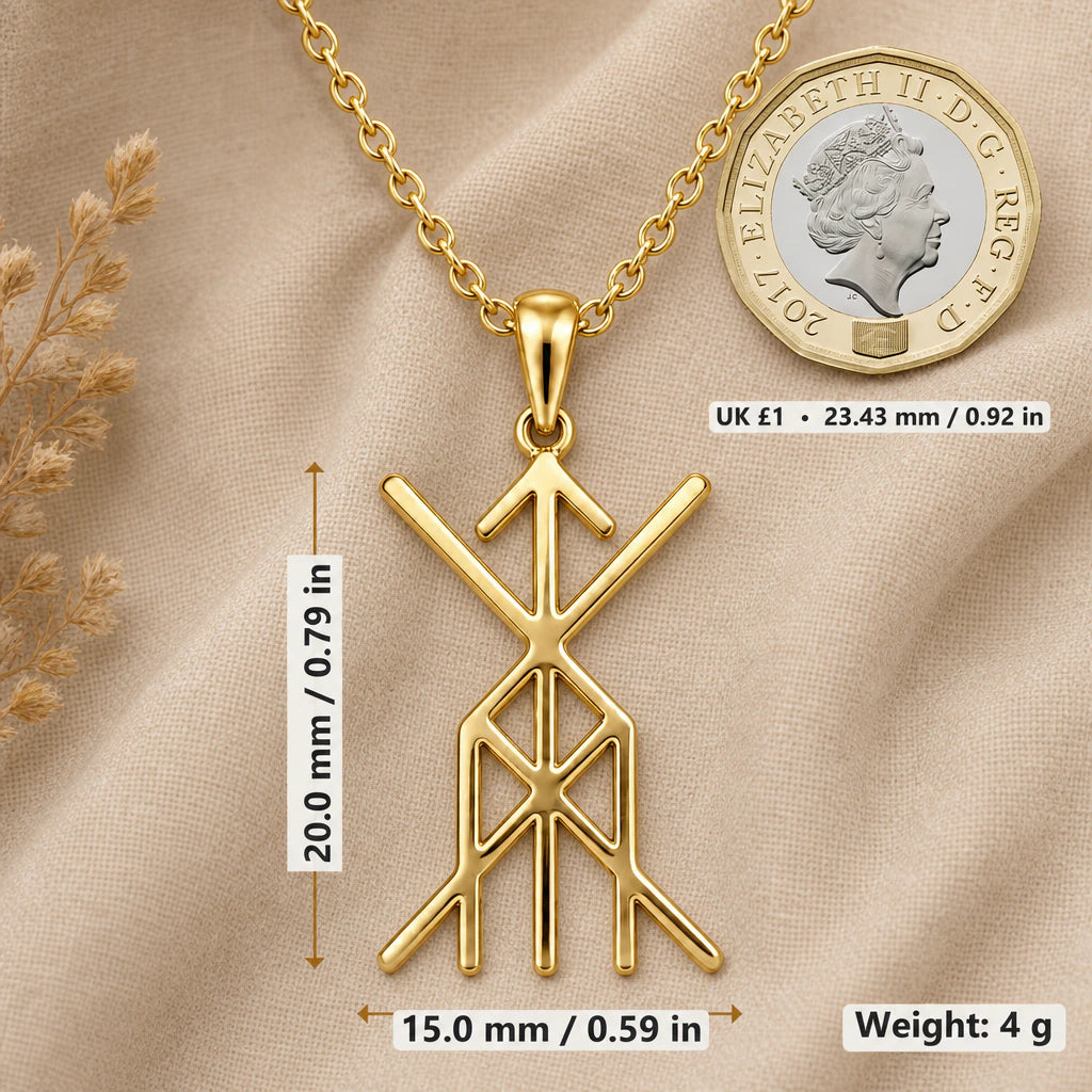 Viking Health and Vitality Bind Rune Pendant Necklace size guide, 20 by 15 mm