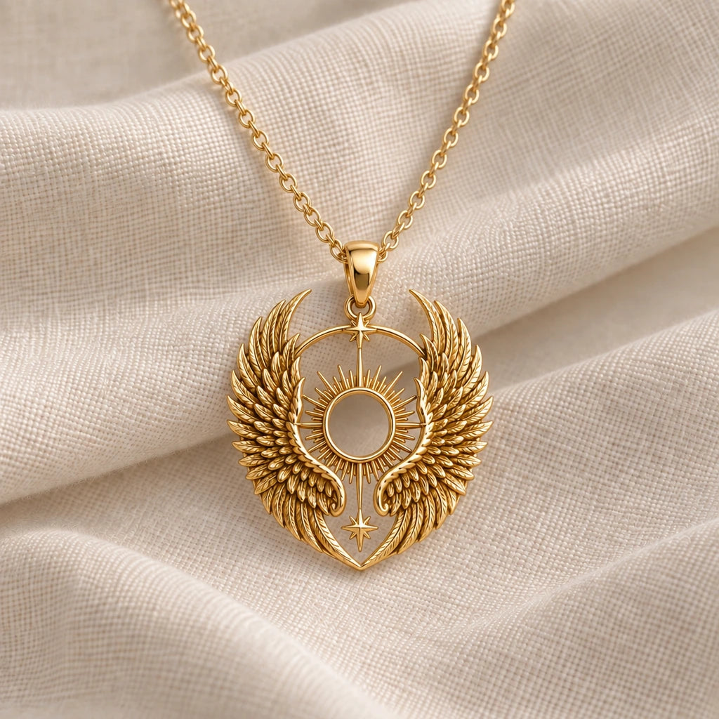 Seraph Wing Halo pendant necklace in an 18k gold plated finish
