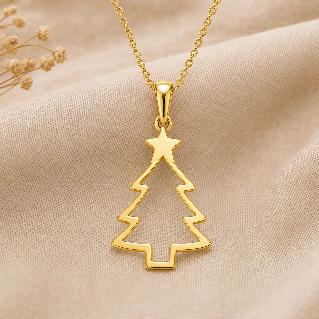 Minimalist Star Christmas Tree Pendant Necklace in 18k gold plated sterling silver