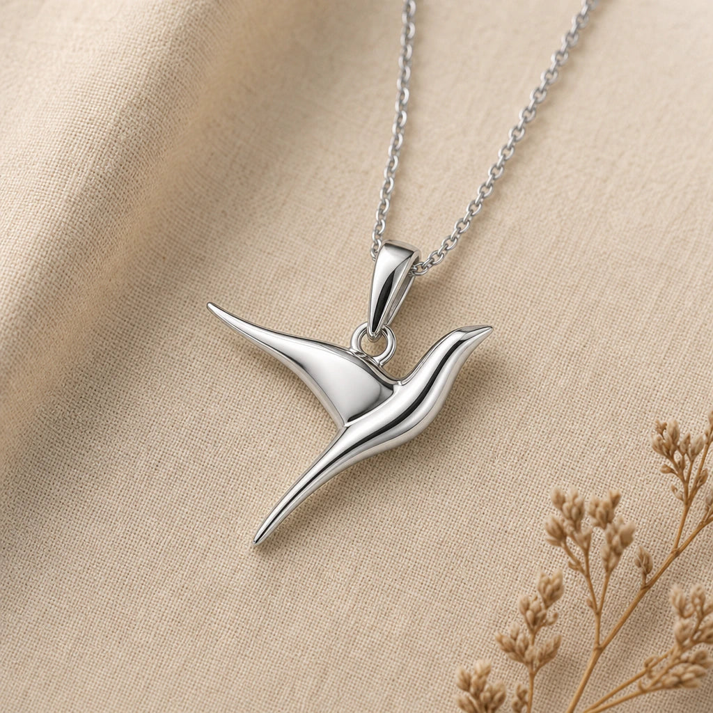Hummingbird Flight Pendant Necklace in sterling silver